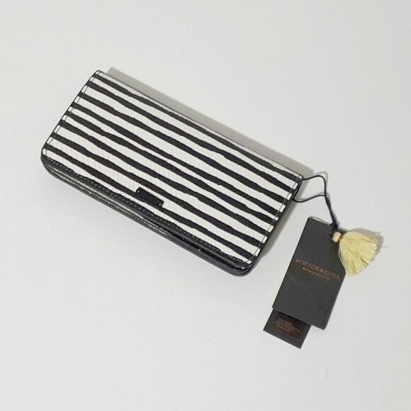NWT Scotch & Soda black & white striped snakeskin-like leather wallet - Picture 3 of 10